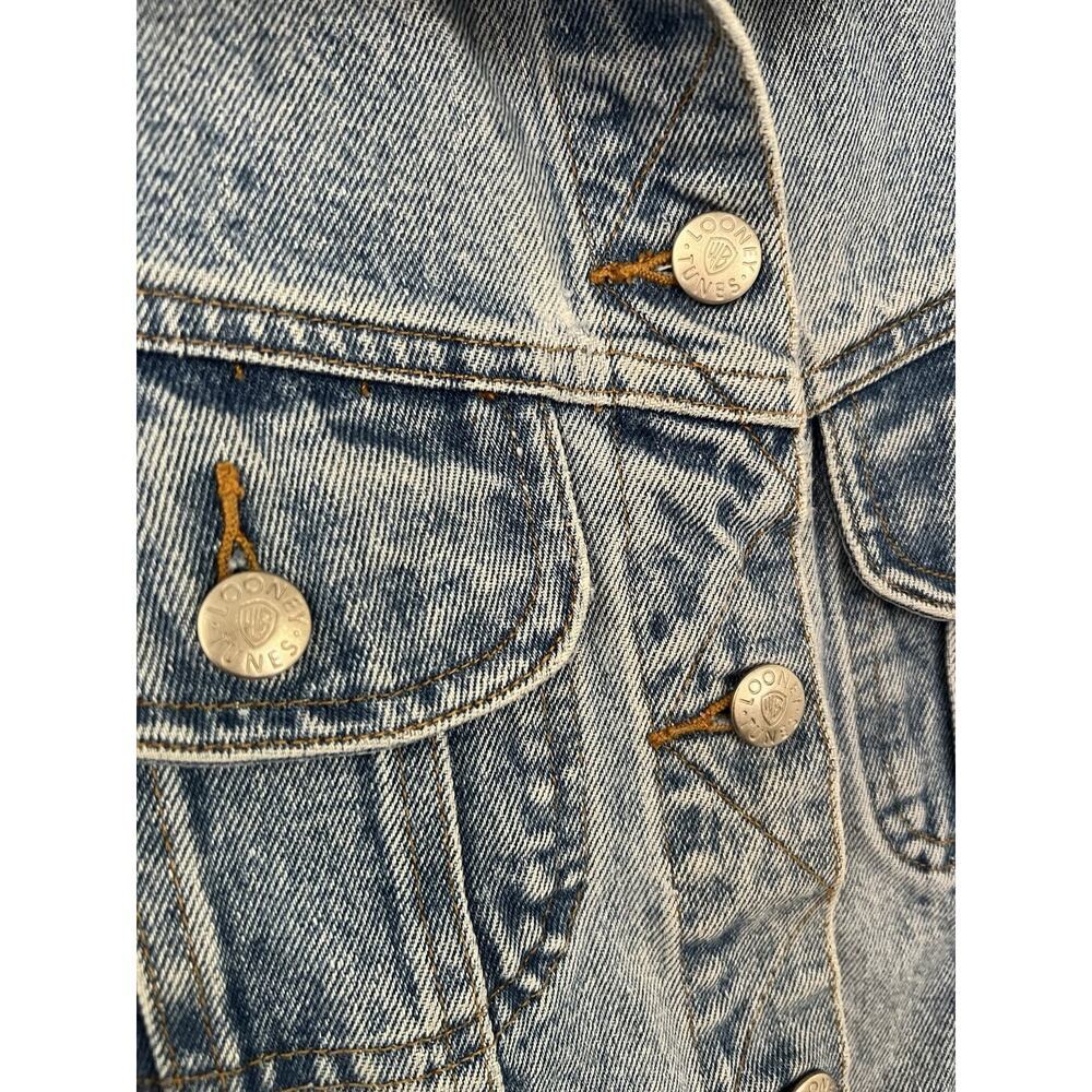 Vintage 1995 Warner Bros Looney Tunes Embroidered Denim Jean Jacket Vest L - Picture 3 of 6